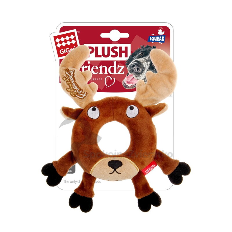 GiGwi Plush Friendz sob s gumovým kroužkem